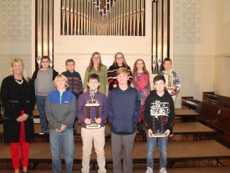 Top finishers in the 2018 Knox County Academic League are shown with trophies at the awards program.