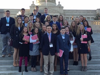 Students line the stairs at the capitol building for KYA competition.